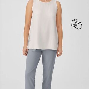 Eileen Fisher White Georgette Silk Crepe Ballet Neck Tank XL Business Casual